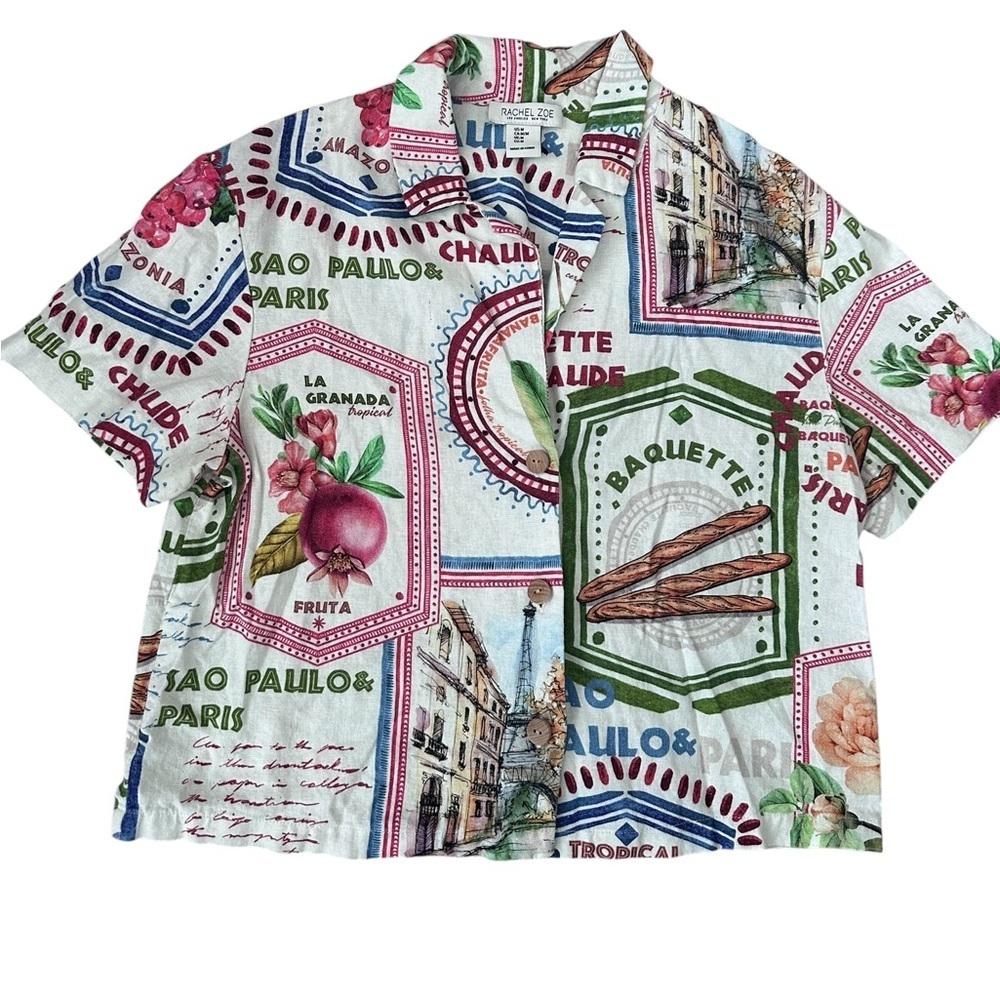 Rachel Zoe Linen Garden Vegetable Button Down Shirt